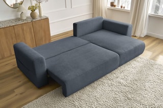Canapé d'angle réversible convertible Sidonie - Bleu foncé - Couchage 231 x 133 cm