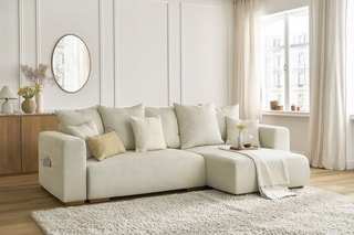 Canapé d'angle réversible convertible Sidonie - Beige - Couchage 231 x 133 cm