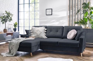 Canapé 4 places d'angle gauche convertible avec coffre Sweden - Gris foncé - Couchage 128 x 196 cm