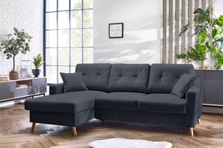 Canapé 4 places d'angle gauche convertible avec coffre Sweden - Gris foncé - Couchage 128 x 196 cm