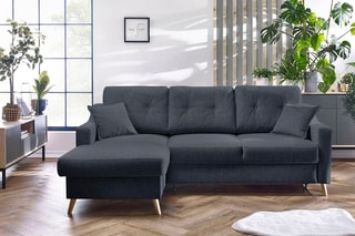 Canapé 4 places d'angle gauche convertible avec coffre Sweden - Gris foncé - Couchage 128 x 196 cm