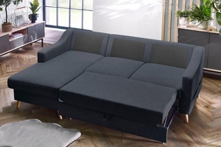 Canapé 4 places d'angle gauche convertible avec coffre Sweden - Gris foncé - Couchage 128 x 196 cm