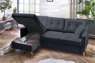 Canapé 4 places d'angle gauche convertible avec coffre Sweden - Gris foncé - Couchage 128 x 196 cm
