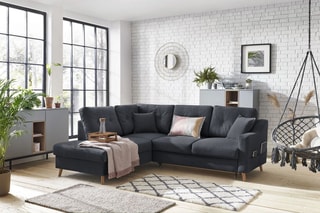 Canapé d'angle gauche convertible avec coffre Sweden - Anthracite - Couchage 128 x 196 cm
