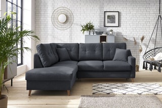 Canapé d'angle gauche convertible avec coffre Sweden - Anthracite - Couchage 128 x 196 cm