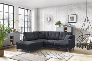 Canapé d'angle gauche convertible avec coffre Sweden - Anthracite - Couchage 128 x 196 cm