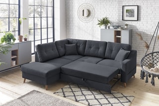 Canapé d'angle gauche convertible avec coffre Sweden - Anthracite - Couchage 128 x 196 cm