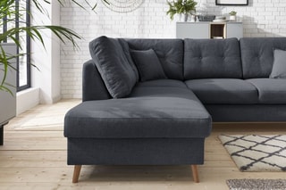 Canapé d'angle gauche convertible avec coffre Sweden - Anthracite - Couchage 128 x 196 cm