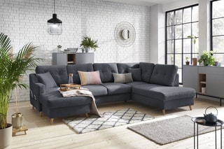 Canapé d'angle panoramique convertible gauche Sweden - Gris foncé - Couchage 260 x 130 cm