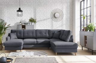 Canapé d'angle panoramique convertible gauche Sweden - Gris foncé - Couchage 260 x 130 cm