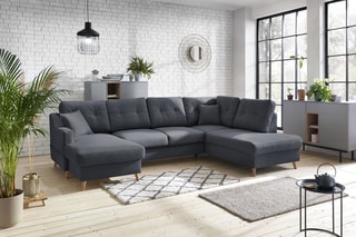Canapé d'angle panoramique convertible gauche Sweden - Gris foncé - Couchage 260 x 130 cm