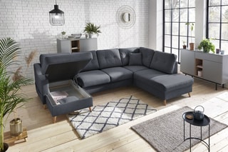 Canapé d'angle panoramique convertible gauche Sweden - Gris foncé - Couchage 260 x 130 cm
