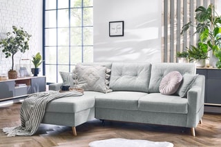 Canapé d'angle gauche convertible Sweden - Gris clair - Couchage 128 x 196 cm