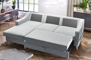 Canapé d'angle gauche convertible Sweden - Gris clair - Couchage 128 x 196 cm