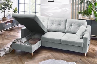 Canapé d'angle gauche convertible Sweden - Gris clair - Couchage 128 x 196 cm