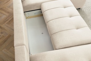 Canapé d'angle gauche panoramique convertible Arsene - Beige - Couchage 135 x 325 cm