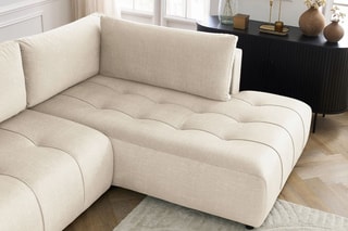 Canapé d'angle gauche panoramique convertible Arsene - Beige - Couchage 135 x 325 cm