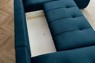 Canapé d'angle gauche panoramique convertible Arsene - Bleu  - Couchage 135 x 325 cm