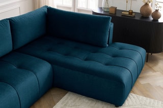 Canapé d'angle gauche panoramique convertible Arsene - Bleu  - Couchage 135 x 325 cm
