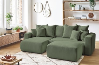 Canapé d'angle réversible convertible et pouf Envy - Kaki - Couchage 231 x 130 cm