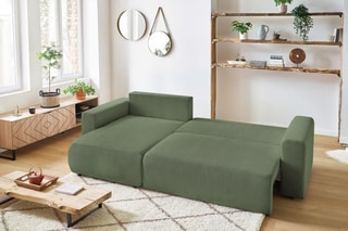 Canapé d'angle réversible convertible et pouf Envy - Kaki - Couchage 231 x 130 cm