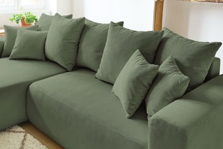 Canapé d'angle réversible convertible et pouf Envy - Kaki - Couchage 231 x 130 cm