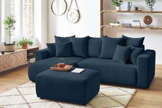 Canapé d'angle réversible convertible et pouf Envy - Bleu canard - Couchage 231 x 130 cm