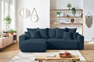 Canapé d'angle réversible convertible et pouf Envy - Bleu canard - Couchage 231 x 130 cm
