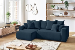 Canapé d'angle réversible convertible et pouf Envy - Bleu canard - Couchage 231 x 130 cm