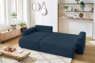 Canapé d'angle réversible convertible et pouf Envy - Bleu canard - Couchage 231 x 130 cm
