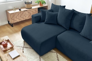 Canapé d'angle réversible convertible et pouf Envy - Bleu canard - Couchage 231 x 130 cm