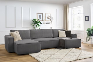 Canapé d'angle panoramique convertible Nihad - Gris foncé - Couchage 328 x 139 cm