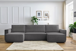 Canapé d'angle panoramique convertible Nihad - Gris foncé - Couchage 328 x 139 cm
