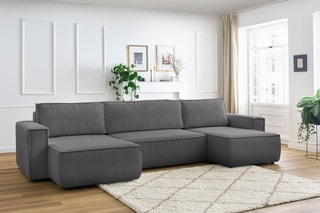 Canapé d'angle panoramique convertible Nihad - Gris foncé - Couchage 328 x 139 cm