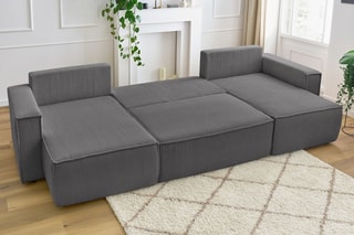 Canapé d'angle panoramique convertible Nihad - Gris foncé - Couchage 328 x 139 cm