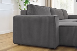 Canapé d'angle panoramique convertible Nihad - Gris foncé - Couchage 328 x 139 cm