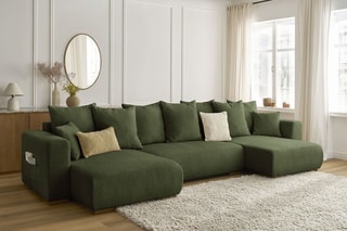 Canapé panoramique convertible Sidonie - Vert foncé - Couchage 320 x 150 cm