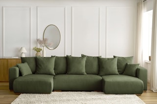 Canapé panoramique convertible Sidonie - Vert foncé - Couchage 320 x 150 cm