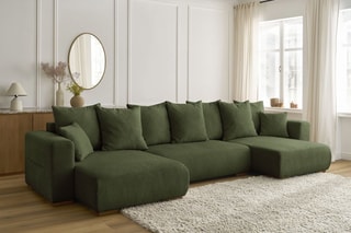 Canapé panoramique convertible Sidonie - Vert foncé - Couchage 320 x 150 cm