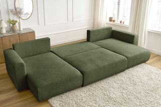 Canapé panoramique convertible Sidonie - Vert foncé - Couchage 320 x 150 cm