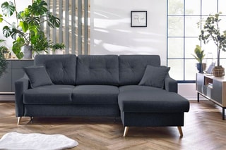 Canapé 4 places d'angle droit convertible avec coffre Sweden - Gris foncé - Couchage 128 x 196 cm