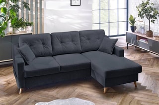 Canapé 4 places d'angle droit convertible avec coffre Sweden - Gris foncé - Couchage 128 x 196 cm