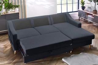 Canapé 4 places d'angle droit convertible avec coffre Sweden - Gris foncé - Couchage 128 x 196 cm