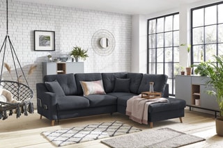 Canapé d'angle droit convertible avec coffre Sweden - Anthracite - Couchage 128 x 196 cm