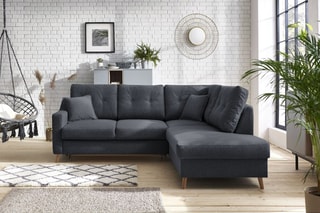 Canapé d'angle droit convertible avec coffre Sweden - Anthracite - Couchage 128 x 196 cm