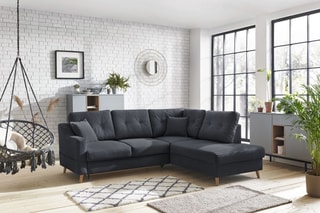 Canapé d'angle droit convertible avec coffre Sweden - Anthracite - Couchage 128 x 196 cm