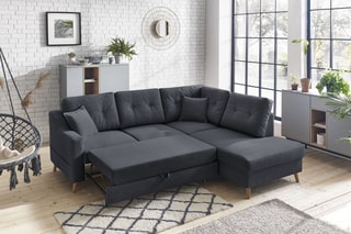 Canapé d'angle droit convertible avec coffre Sweden - Anthracite - Couchage 128 x 196 cm