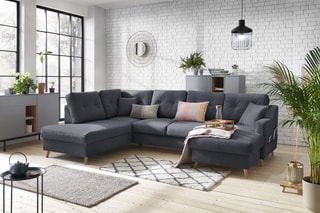 Canapé d'angle panoramique convertible droit Sweden - 
Gris foncé - Couchage 260 x 130 cm