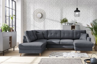 Canapé d'angle panoramique convertible droit Sweden - 
Gris foncé - Couchage 260 x 130 cm
