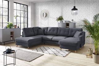 Canapé d'angle panoramique convertible droit Sweden - 
Gris foncé - Couchage 260 x 130 cm